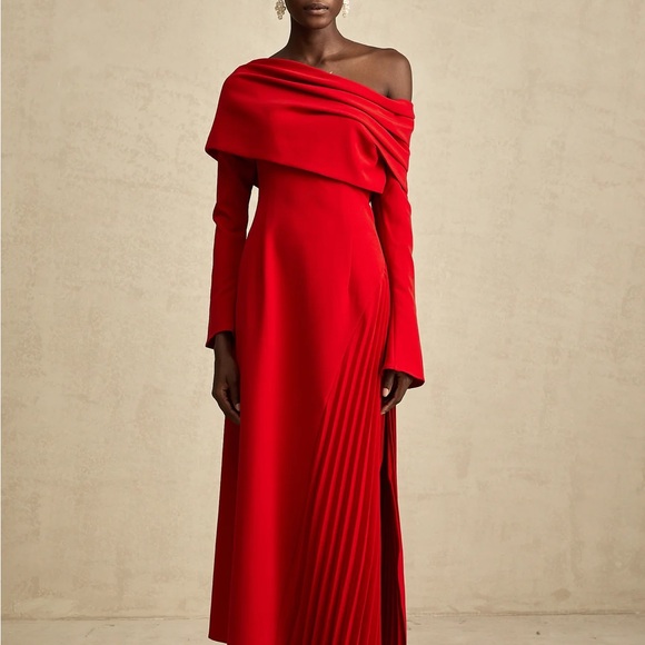 Miss Rosier Valentino Elegant Red Off-Shoulder Dress - Picture 4 of 10